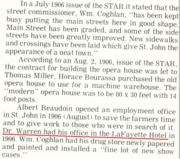 St John STAR newspaper article mentioning Dr. J. G. Warren